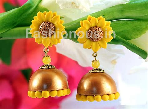 Yellow and Golden Sunflower Jhumka – Fashionous