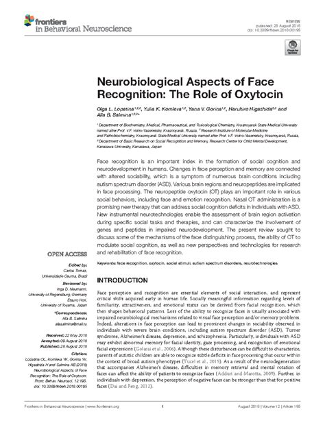 Face Recognition, Social Perception - REVIEW published: 28 August 2018 ...