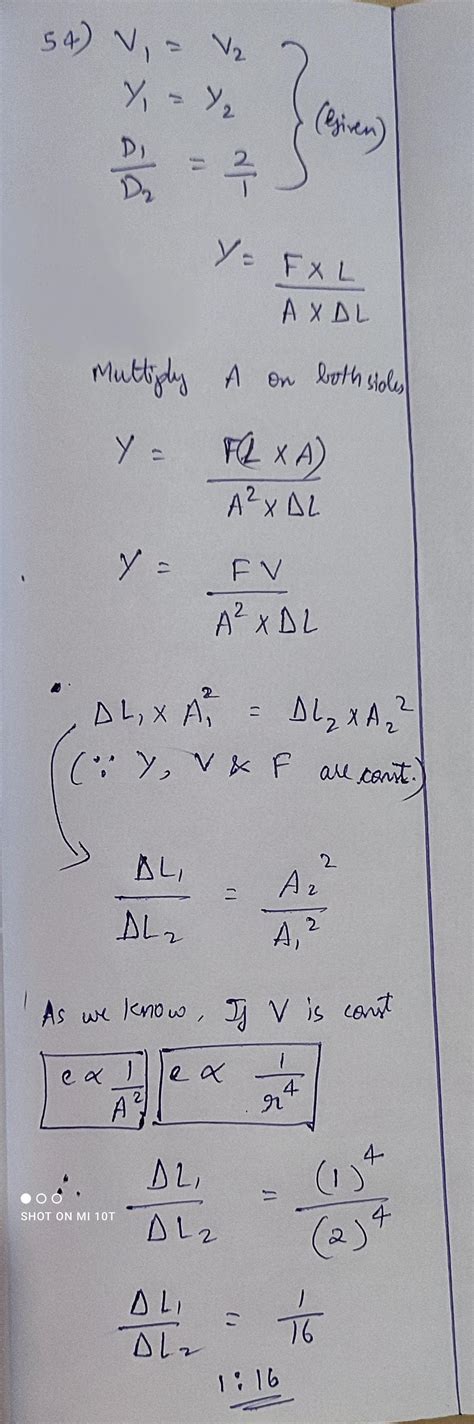 Two steel wires have equal volumes. Theirdiameters are in the ratio 2:1 ...