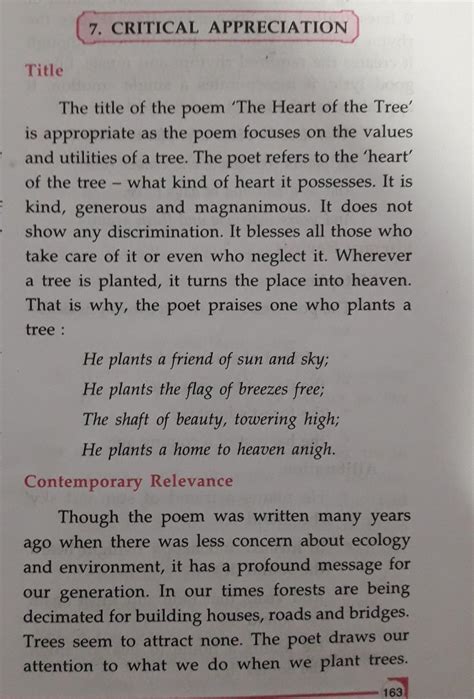 Critical appreciation for the poem the heart of the tree. - Brainly.in