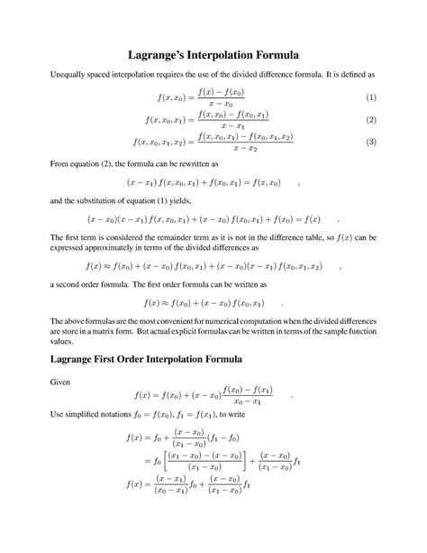 Lagrange interpolation - Lagrange’s Interpolation Formula Unequally ...