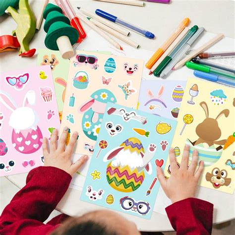 6 Folhas de Adesivos de Ovos de Páscoa "Faça uma Cara", Adesivos do ...