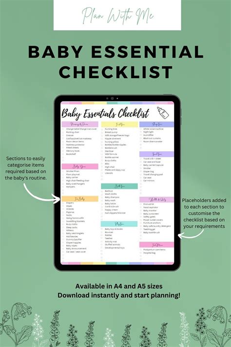 Baby Essentials Checklist Printable Rainbow|newborn Essentials|nursery ...