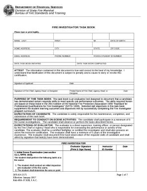 FIRE INVESTIGATOR TASK BOOK Doc Template | pdfFiller