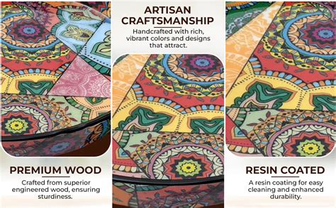 neeldeco Multicolor Round Wooden Trays Set of 2 - Decorative Kitchen ...