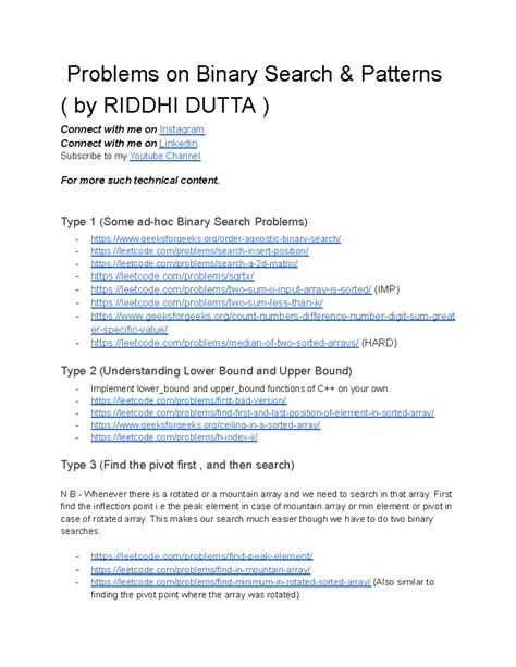 Binary Search by Riddhi dutta - Problems on Binary Search & Patterns ...