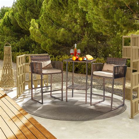 Zimtown 3-Piece Outdoor High-Height Rattan Furniture Set, Patio Bar Set ...