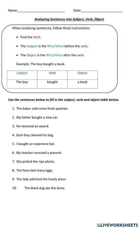 Image result for Subject Verb Object Sentences