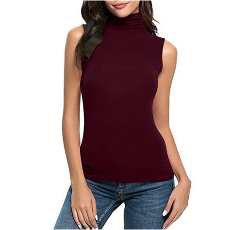 FAVIPT Sleeveless Mock Turtleneck Women Soft Tank Tops Solid Color Slim ...