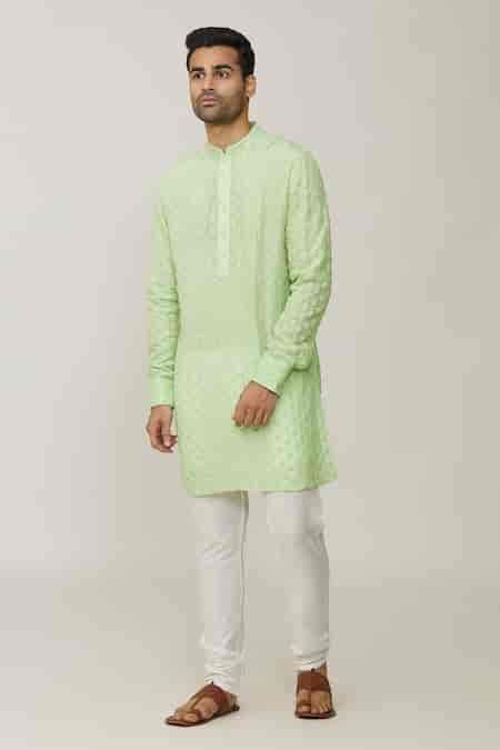 Buy Green Polyester, Cotton Embroidery Thread Kurta Set For Men by ...
