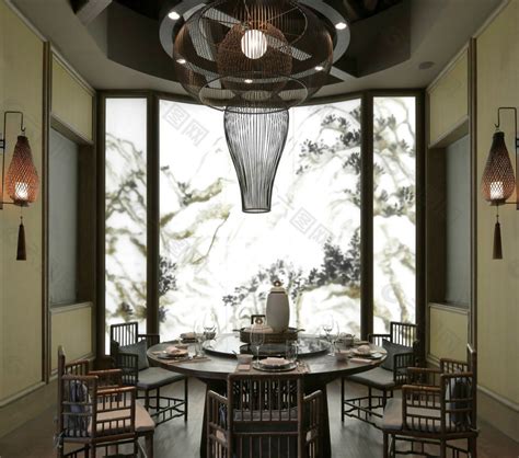 中式风格酒店餐厅装修效果图装饰装修素材免费下载(图片编号:9178039)-六图网