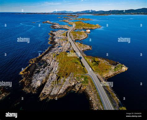Aerial of the Atlantic Ocean Road, More og Romsdal county, Norway ...