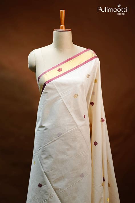 Off White Kerala Set Saree with Golden Tissue Border | Onam Saree