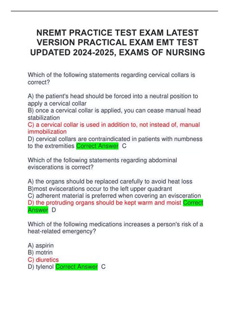 NREMT PRACTICE TEST EXAM LATEST VERSION PRACTICAL EXAM EMT TEST UPDATED ...