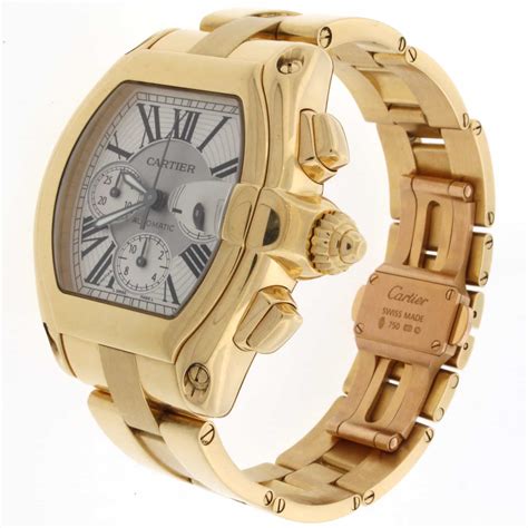 Cartier Roadster Chronograph 18K Yellow Gold Automatic Mens Watch W620