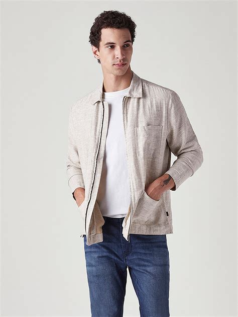 Men's Self Design Beige Linen Jackets – Levis India Store