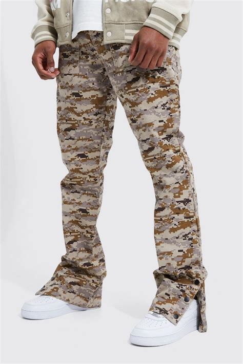 Fixed Waist Slim Flare Cargo Camo Pants | boohoo USA