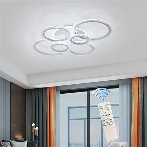 Garwarm 现代天花板灯 76W LED 可调光枝形吊灯 6 环齐平安装天花板灯 适用于客厅卧室,白色 : 亚马逊中国: 家居装修