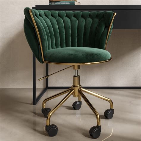 Dark Green Velvet Knotted Swivel Office Chair - Verity - Furniture123