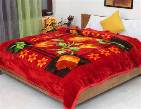 Buy BHG Soft Silky Single Bed Mink Blankets Red Color Flower Printed ...