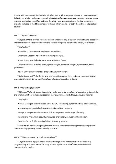 Fifth Semester Syllabus for B.Sc. in Computer Science (CS) - Key ...