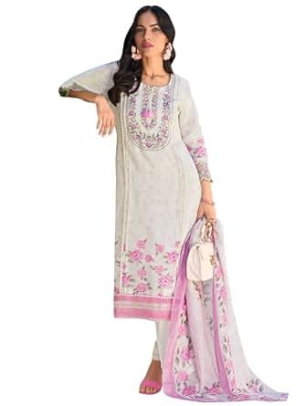 Buy INDO ERA Women's Straight Linen Floral Embroidered Kurta Pant with ...