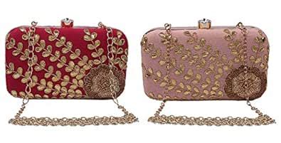 Kuber Industries Velvet 2 Pieces Women?s Clutch Purse (Gold & Maroon ...
