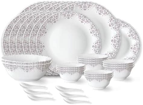 Larah by Borosil Lark Fluted Series Opalware Dinner Set | 33 Pieces for ...