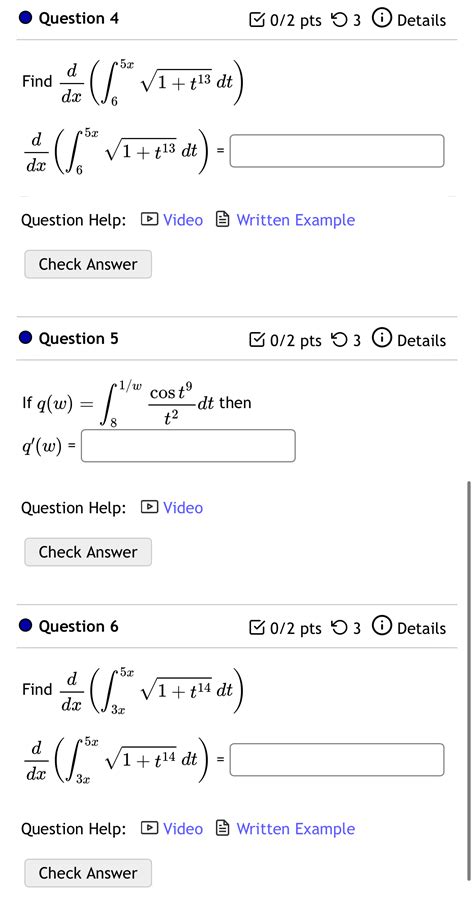 Here are three calculus problems involving differentiation of integrals.