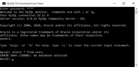 Error Code 1046 MySQL 的图像结果
