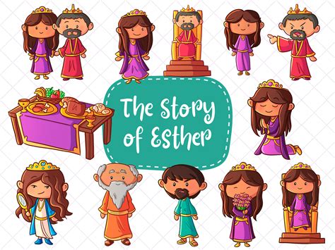 Queen Esther Bible Story Clipart, Bible Characters Clipart, Old ...