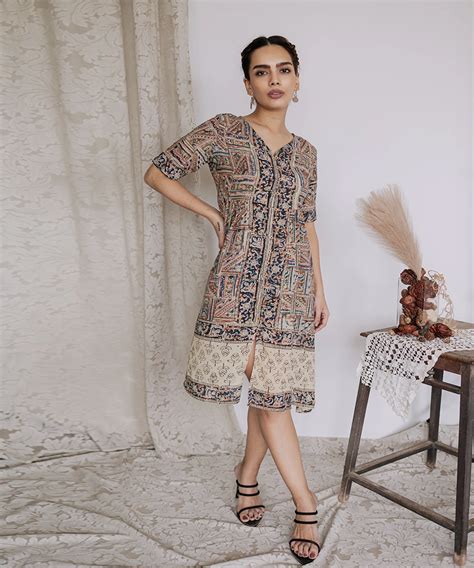 Multicolor handcrafted kalamkari cotton midi dress – GoCoop
