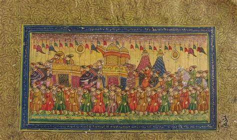 "Royal Troop Mughal Painting": Yellow Orange Mughal Traditional_Art by ...
