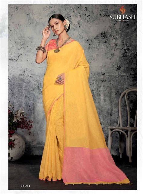 Subhash Aura-3 Sb-23031 Yellow Linen Saree – SANSKAR