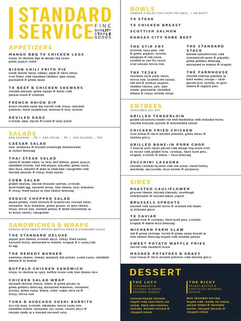 Image result for Service Menu Chart