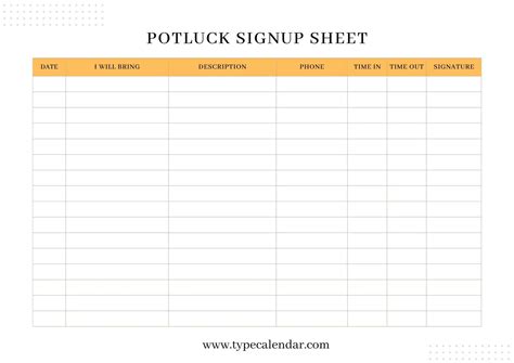 Office Lunch Potluck Sign Up Sheet Printable Template Work Gathering