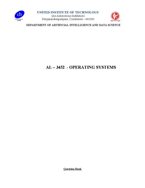 OS - AL3452 Question Bank for Operating Systems - Studocu