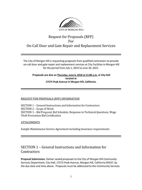 Fillable Online Request for Proposals (RFP) For On-Call Door and Gate ...