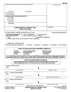 MC-050 Substitution Of Attorney Civil (Without Court Order). Judicial ...