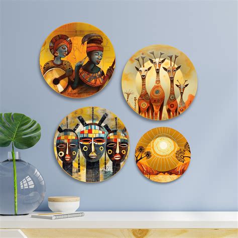 African Abstract Art Premium Wall Plates Painting Set of Four – Vibecrafts