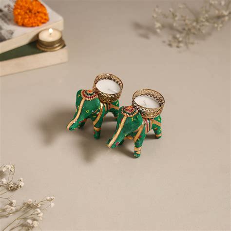 Rajasthani Elephant Handmade Tealight Candle Holder (Set of 2)