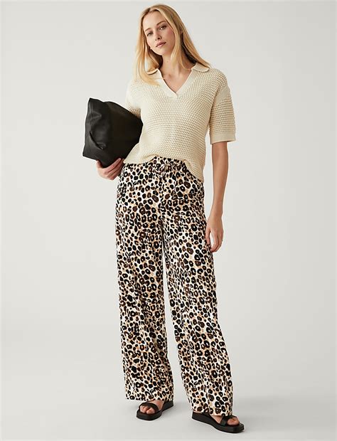 Buy Crepe Animal Print Wide Leg Trousers at Marks & Spencer