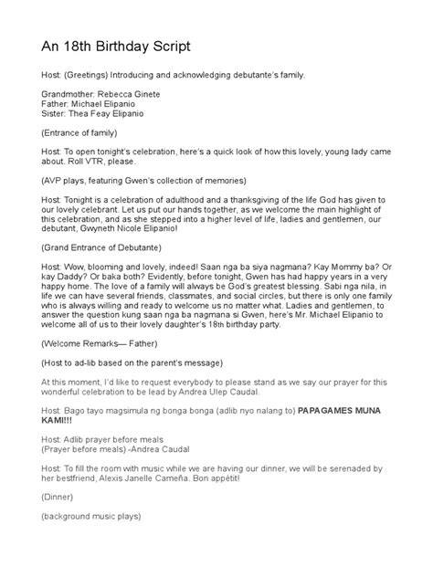 Image result for 18th Birthday Program Script Sample