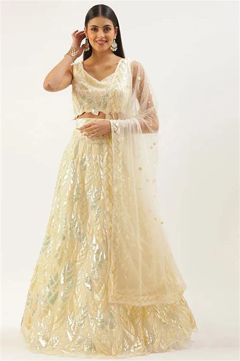 Yellow Soft Net Lehenga Choli with Thread Embroidery - shubhkalastore.com