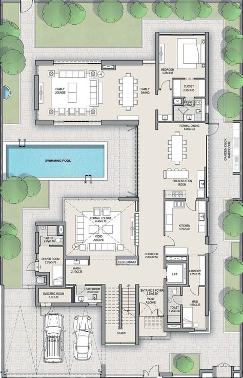 Modern Villa Design Floor Plan with Two Pools
