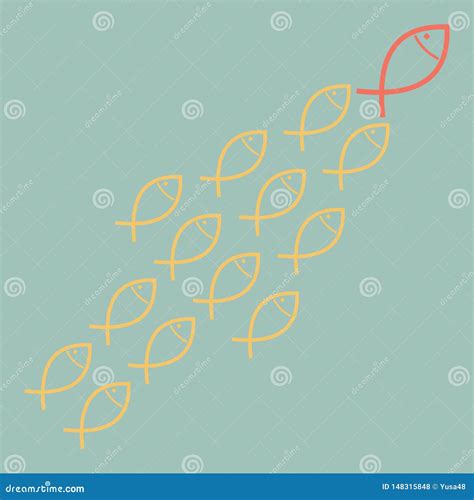 Group of Fish Follow the with Their Leader. Leadership Concept Stock ...