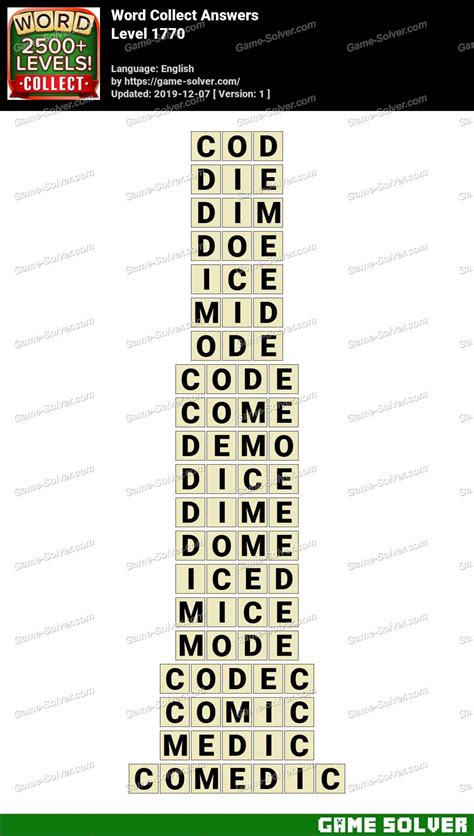 Word Collect Level 1770 Answers • Game Solver