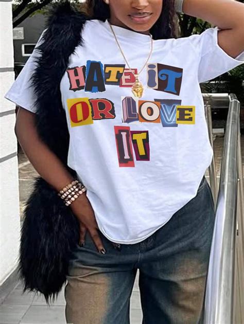 Rovax Plus Size Women's Letter Print Crew Neck Short Sleeve Casual T ...