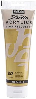 Pebeo Studio Acrylics 250-milliliter Acrylic Paint, Iridescent Gold ...