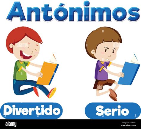 A vector cartoon illustration of antonyms in Spanish language means ...